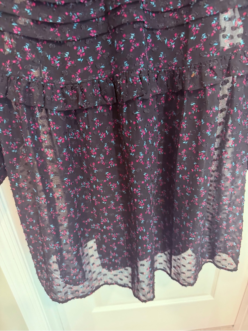 ZARA Basic Black Floral Chiffon Ruffle Mini Dress Sheer Sleeve Size M - Picture 6 of 8